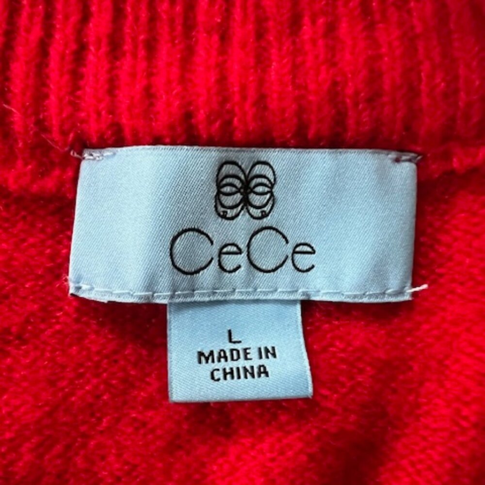 CeCe Rhinestone Bow Detail Cozy Red Sweater Woman's Size Large - Picture 9 of 13